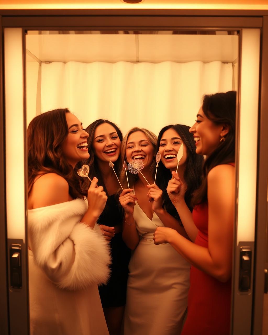Friends laughing inside a luxury photo booth