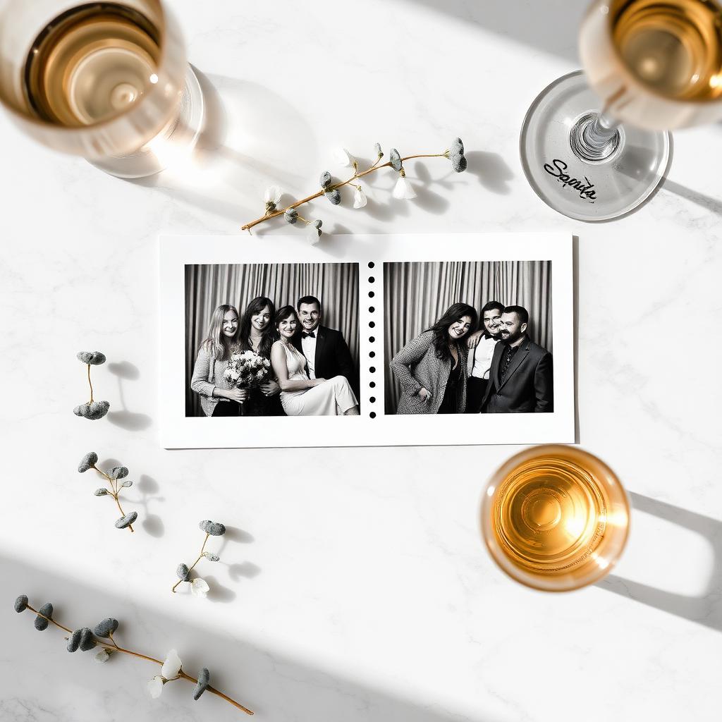 Black and white photo strip on marble